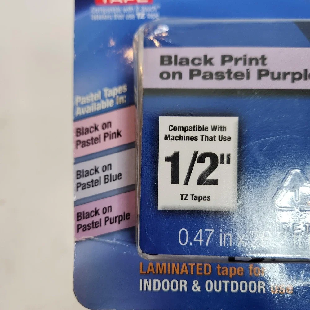 Brother P-Touch TZeMQF31 Label Tape 12mm 1/2in Black On Pastel Purple Laminated